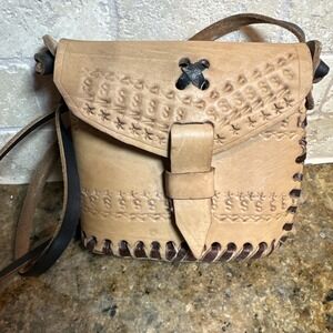 VTG Artisan Leather Crossbody Purse Bag‎  5 inch x 5 inch Tooled Rustic Western